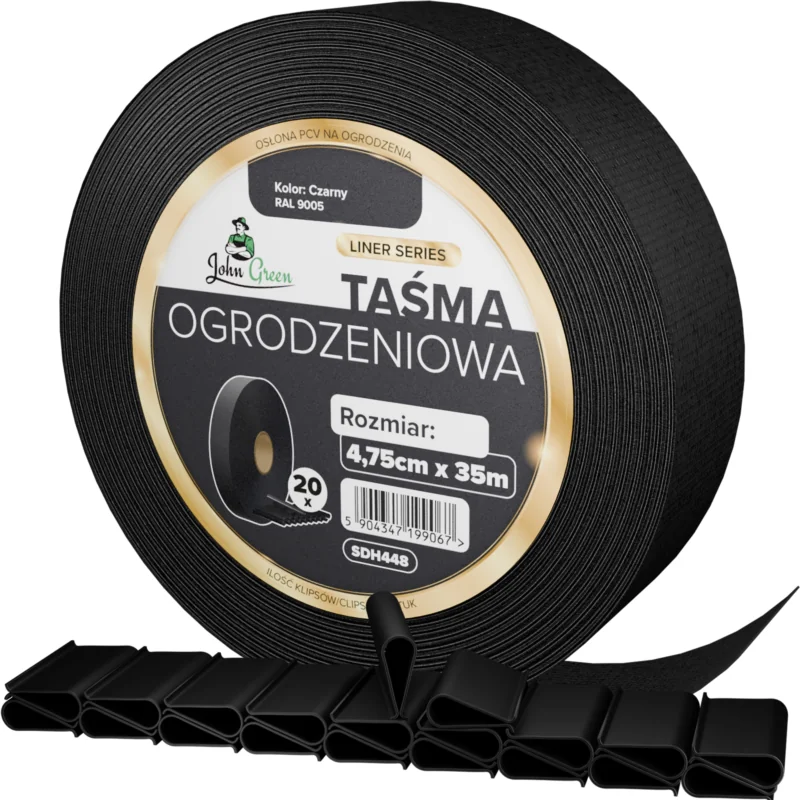 Taśma ogrodzeniowa 4,75cm x 35m Czarny + Klipsy