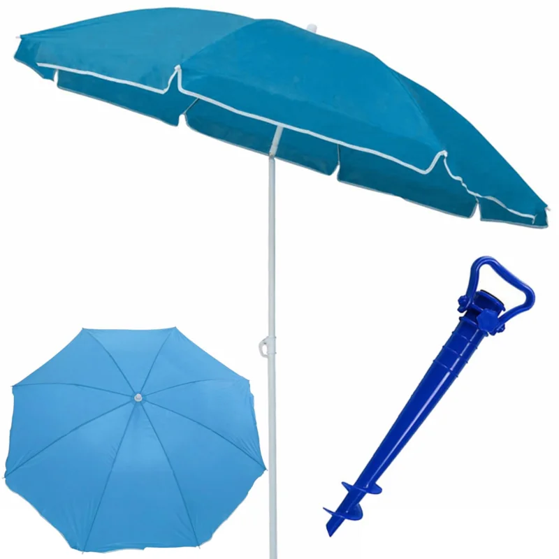 Parasol plażowy łamany 180cm Niebieski + Świder