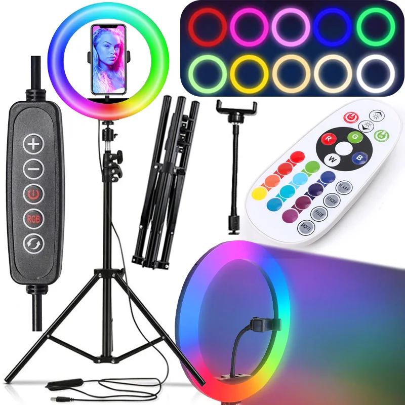 Lampa pierścieniowa do selfie RGB + Statyw + Pilot