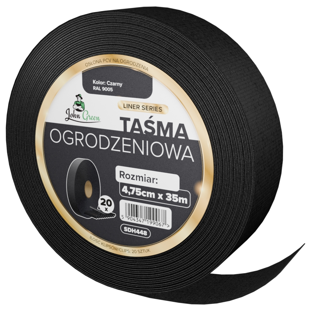 Taśma ogrodzeniowa 4,75cm x 35m Czarny + Klipsy