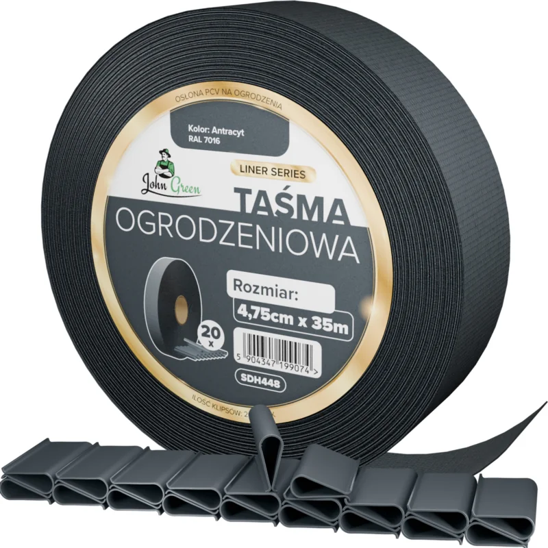 Taśma ogrodzeniowa 4,75cm x 35m Antracyt + Klipsy